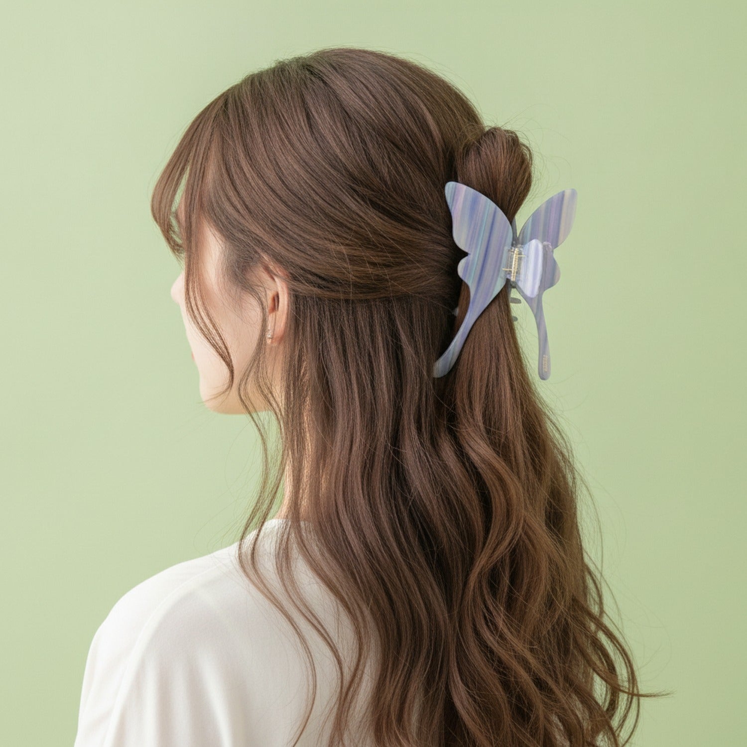 Pearl Butterfly Hair Claw Clip - Striped Purple 14.5cm