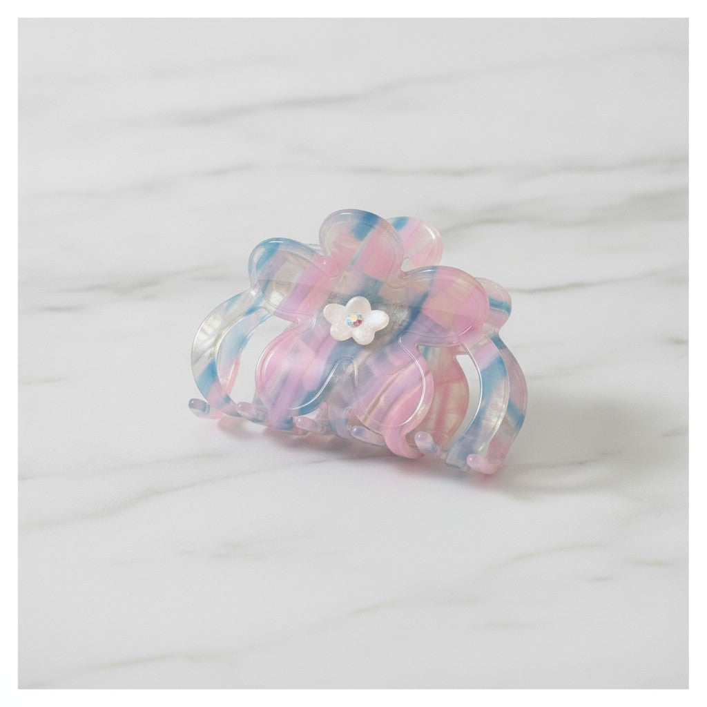 Flower Hair Claw Clip - Blue & Pink 8cm – hair accessories (view 3)
