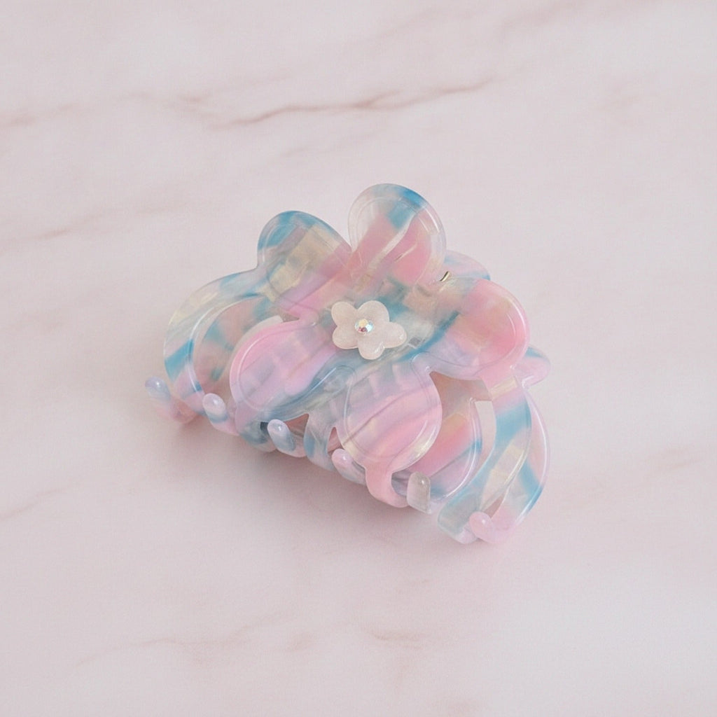 Flower Hair Claw Clip - Blue & Pink 8cm