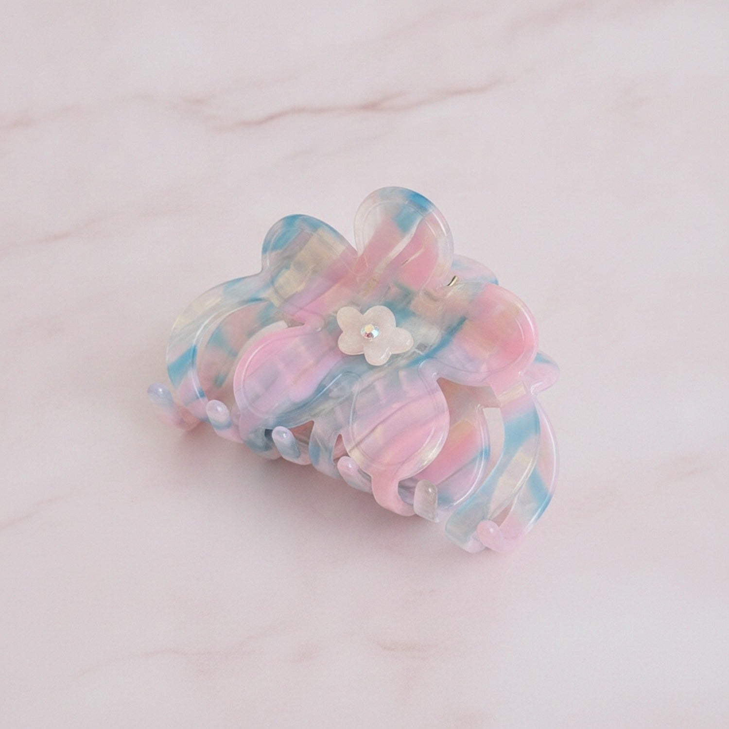 Flower Hair Claw Clip - Blue & Pink 8cm