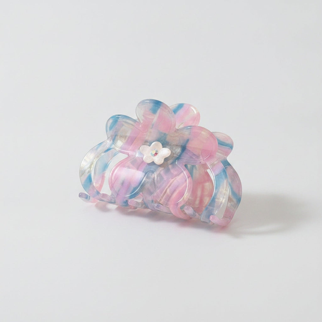 Flower Hair Claw Clip - Blue & Pink 8cm