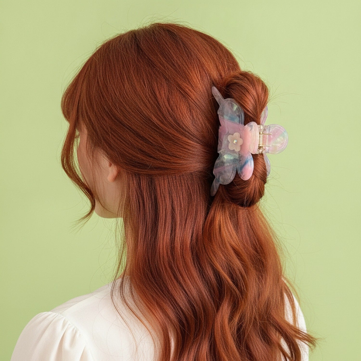 Flower Hair Claw Clip - Blue & Pink 8cm