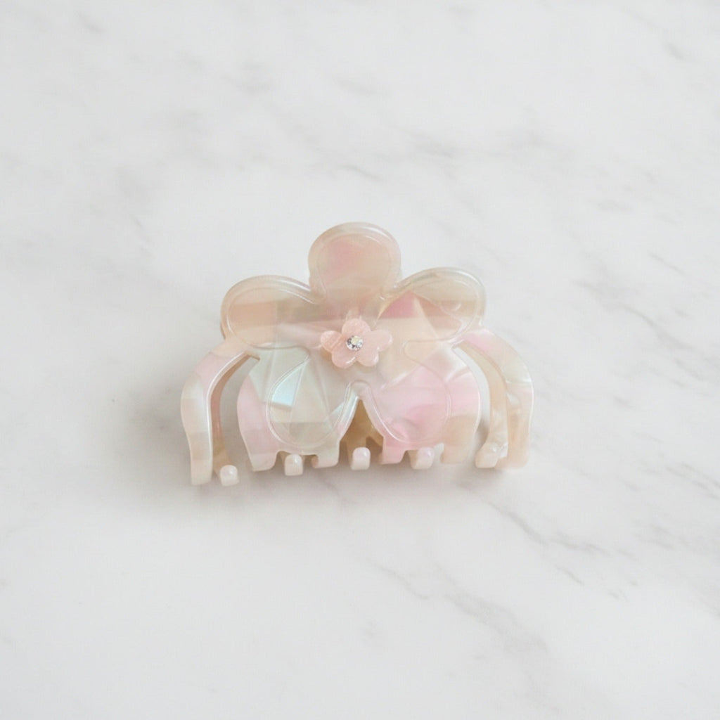 Flower Hair Claw Clip - Pink-Green 8cm