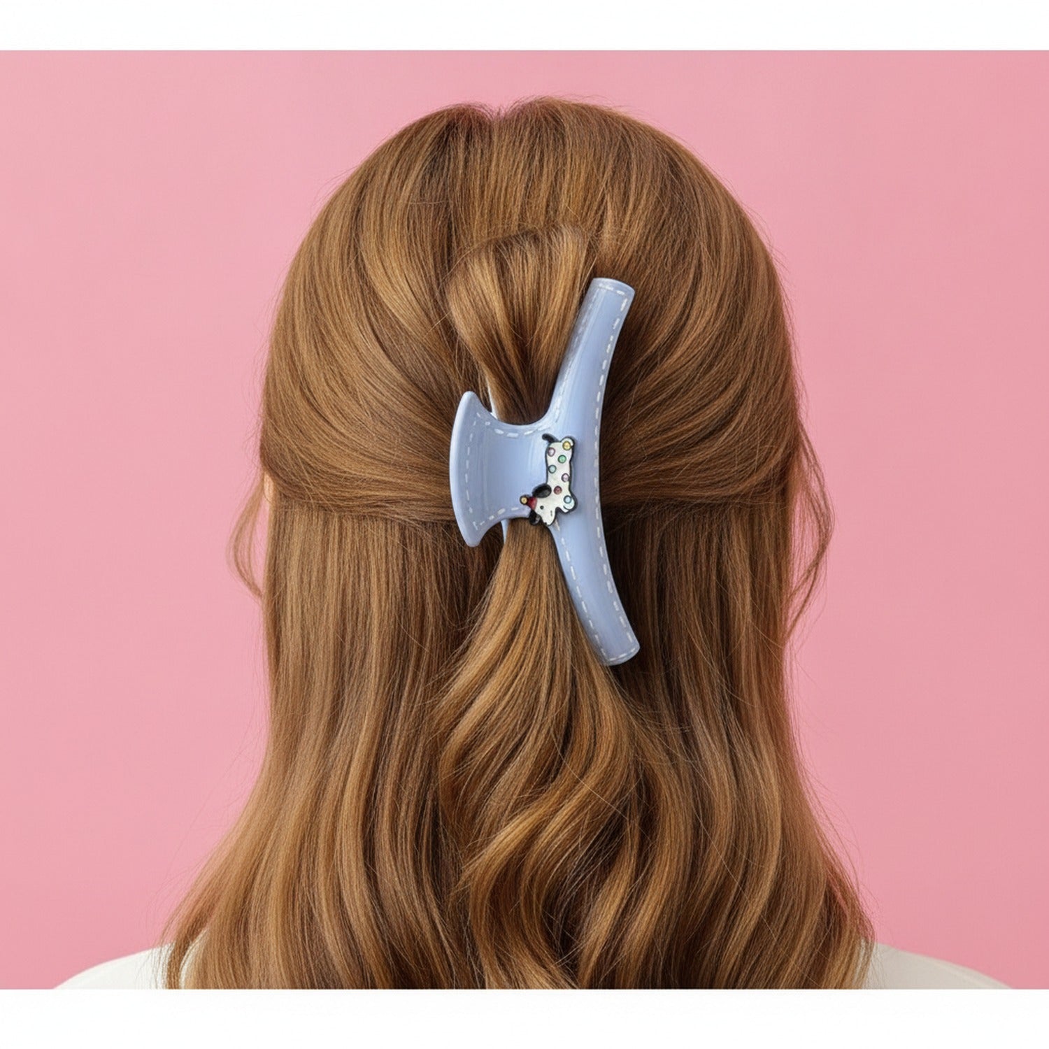 Blue Cow Charm Hair Claw Clip - Blue - 11.8cm