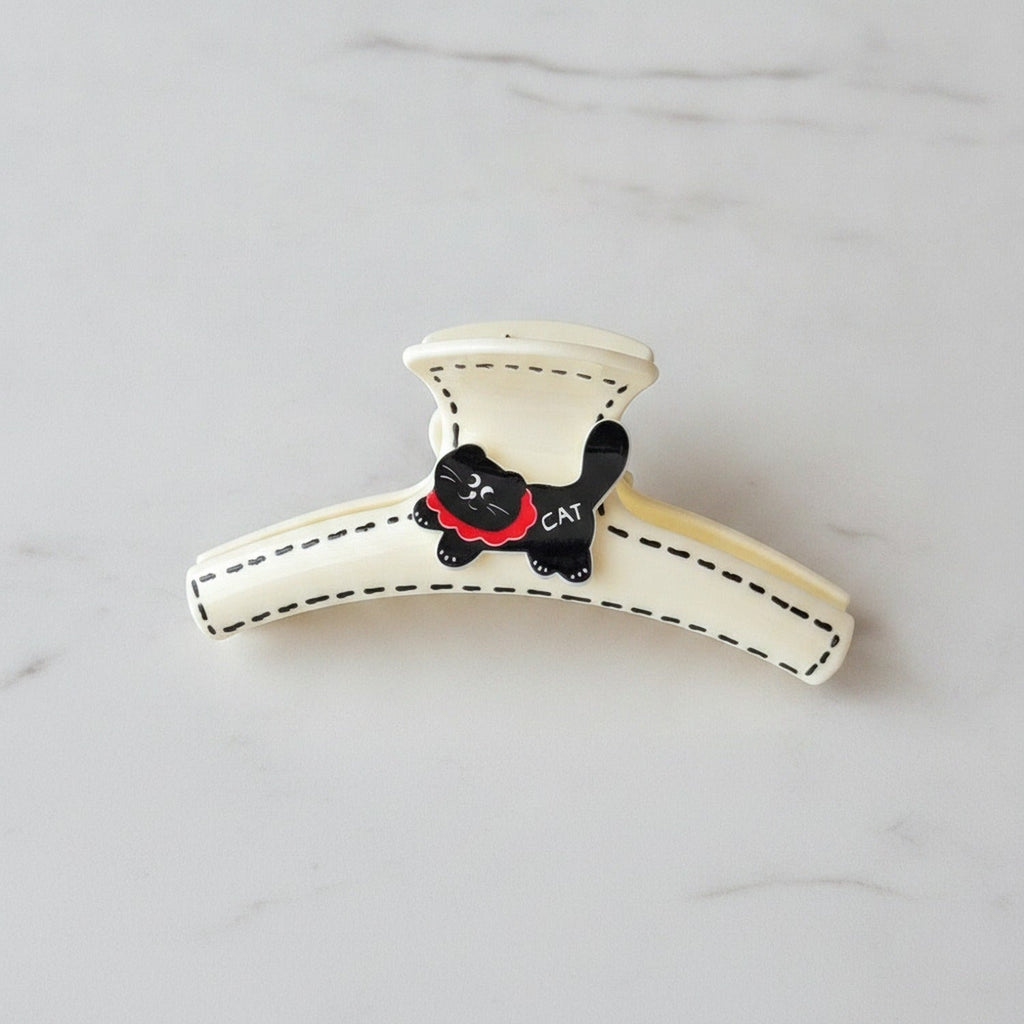 Cow Charm Hair Claw Clip - Cream White 11.8cm