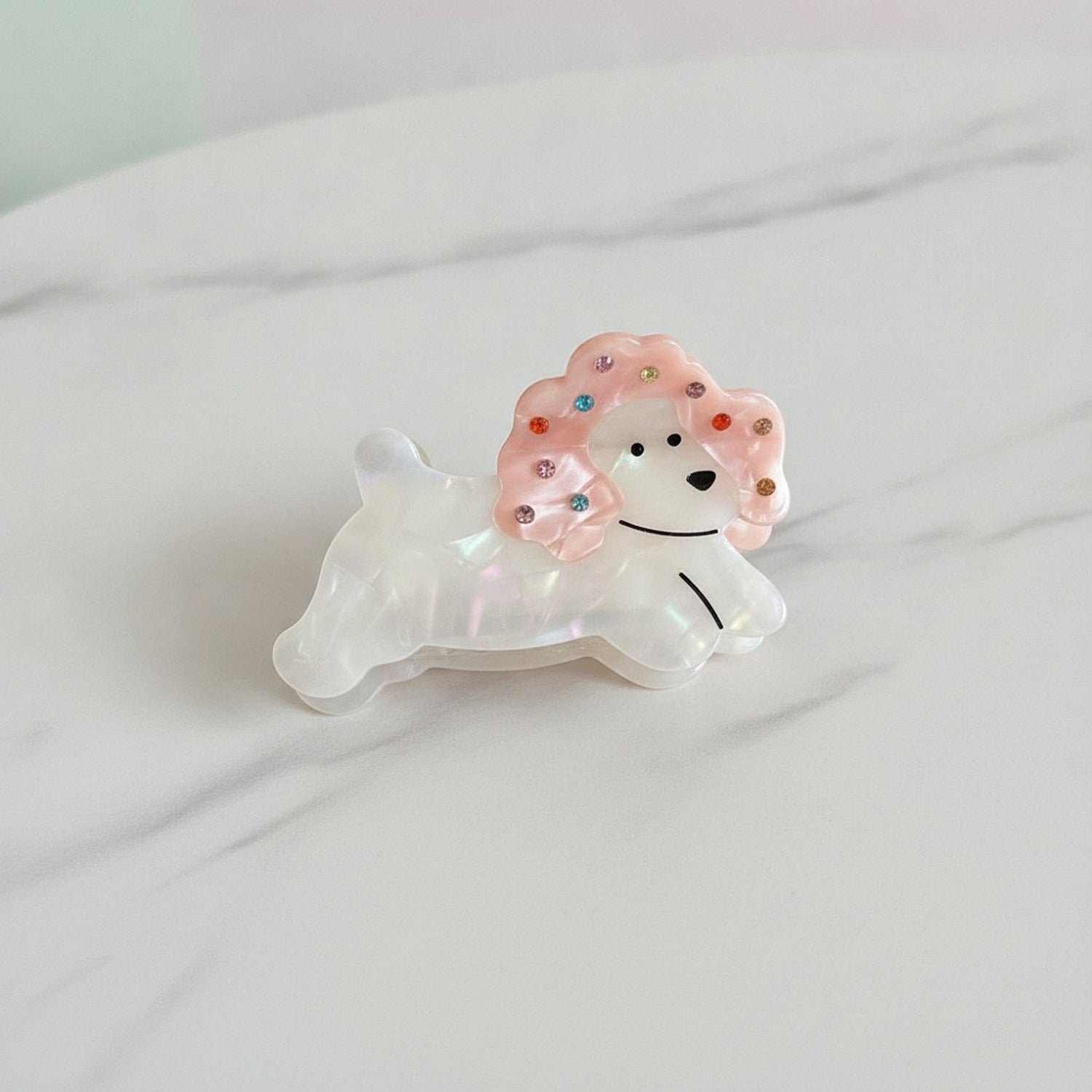 White Pearl Hair Claw With Metallic Accents