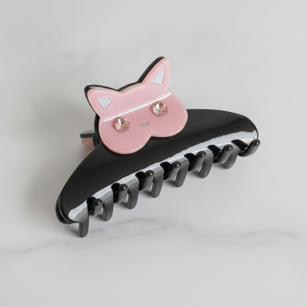 Rhinestone Cat Hair Claw Clip - Pink 8.7cm – hair accessories (view 3)