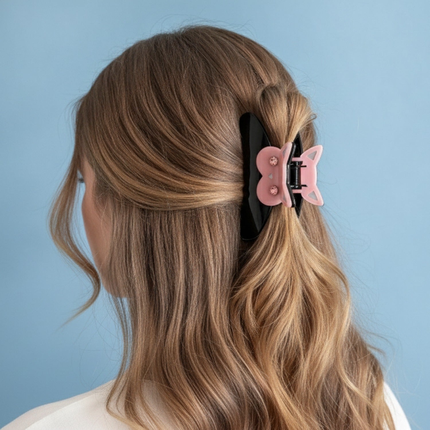 Rhinestone Cat Hair Claw Clip - Pink 8.7cm