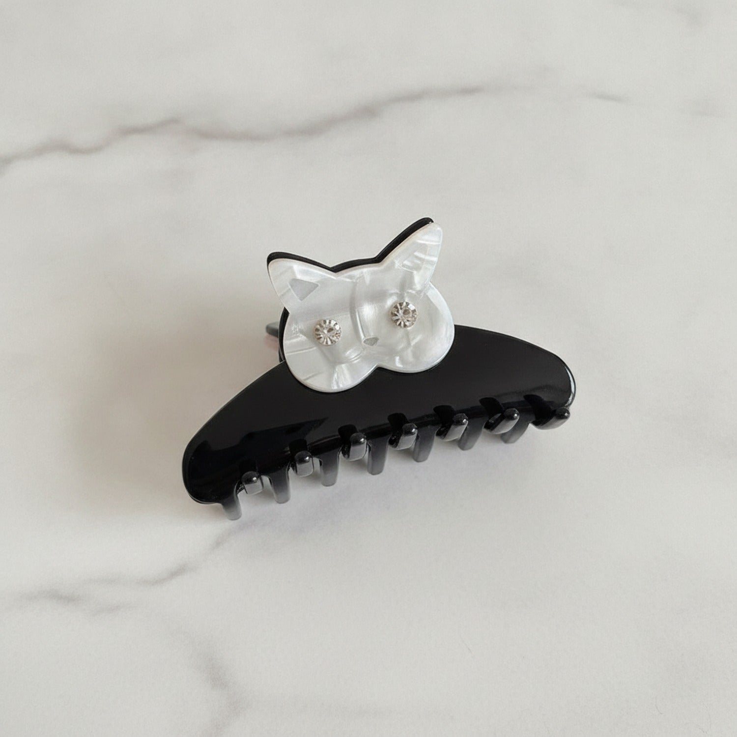Rhinestone Cat Hair Claw Clip - White 8.7cm