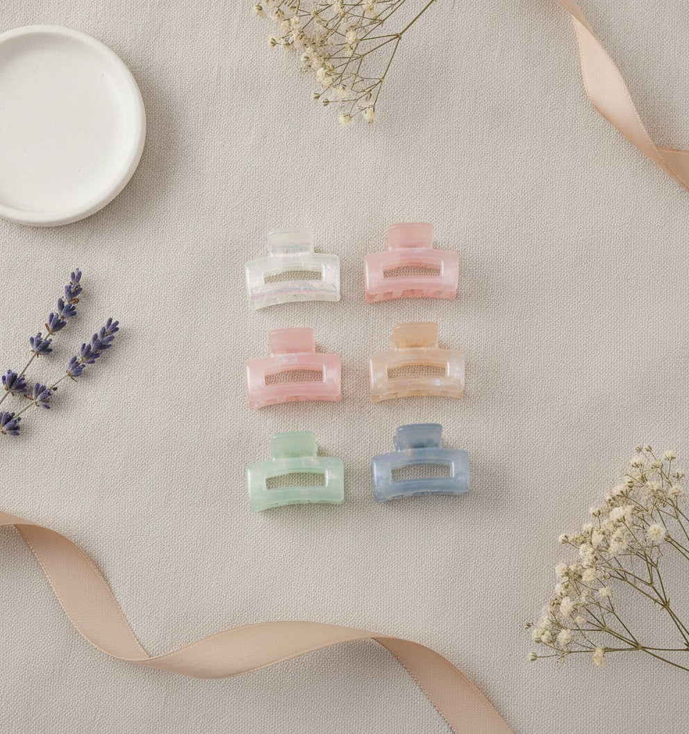 Mini Claw Clip Set – 6 Pack - Pink & Taupe – hair accessories (view 2)