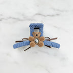 Denim Teddy Bear Hair Claw Clip - Double-Sided Deep Coffee Floral Bear Dark Denim Claw Clip
