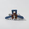 Denim Teddy Bear Hair Claw Clip - Double-Sided Deep Coffee Floral Bear Dark Denim Claw Clip – hair accessories (view 1)