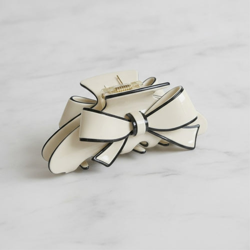 Bow Claw Hair Clip - Beige Bow