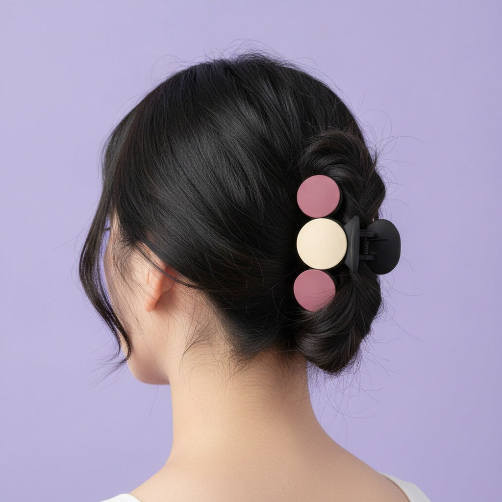 Tri-Sphere Hair Claw Clip - Small White & Pink Hair Clip
