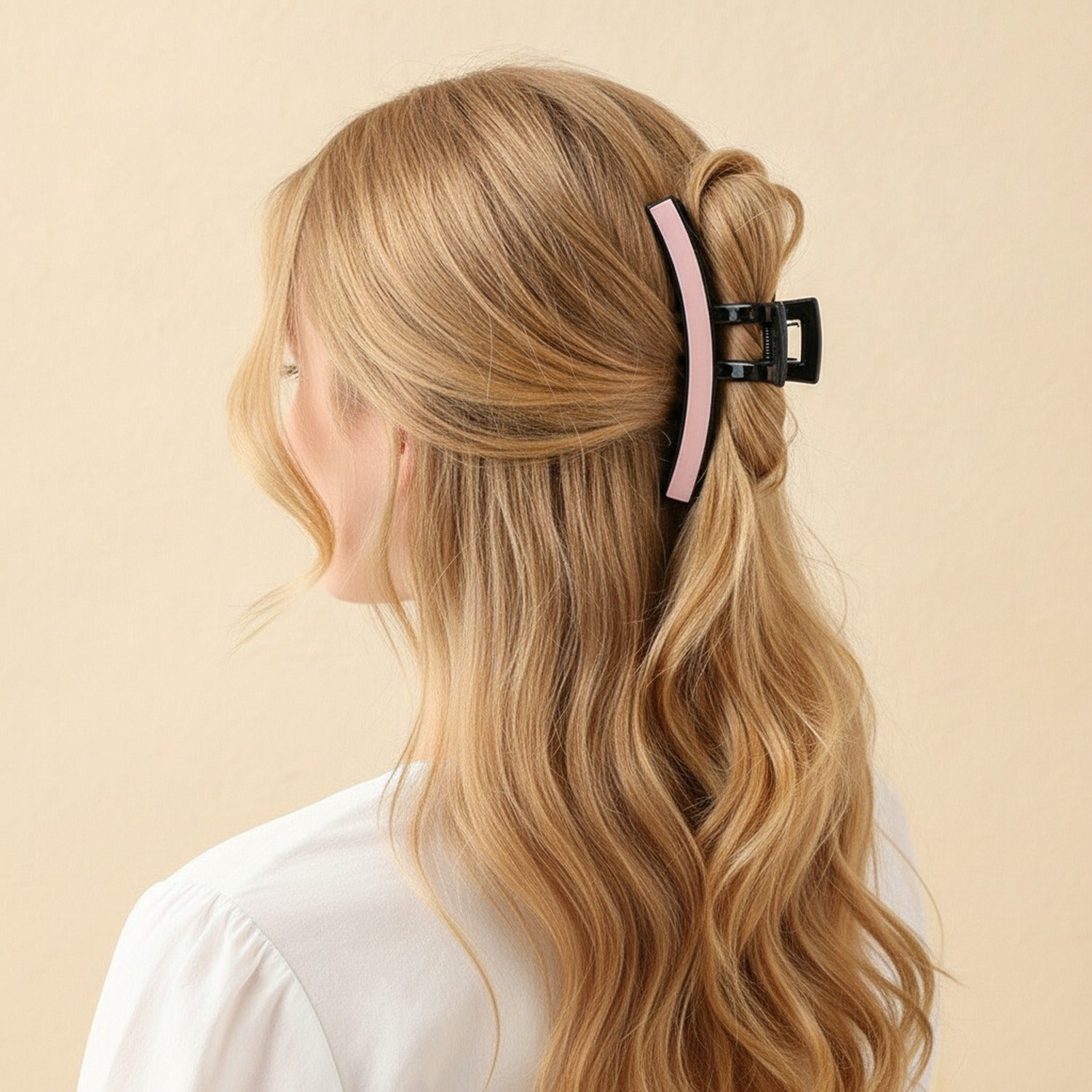 Curved Hair Claw Clip with Grip Teeth - Pink #TCB-1129LM