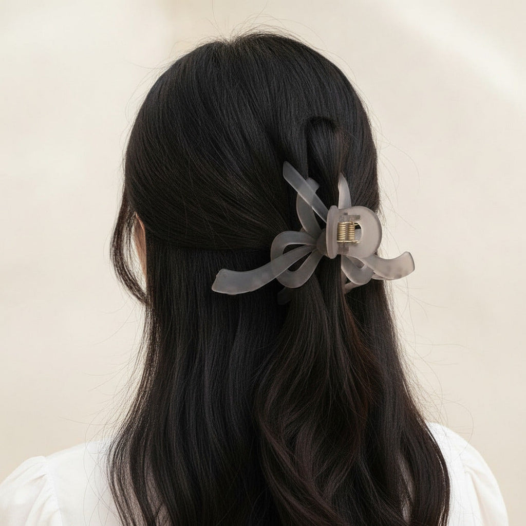 Translucent Bow Hair Claw Clip - Matte Gray
