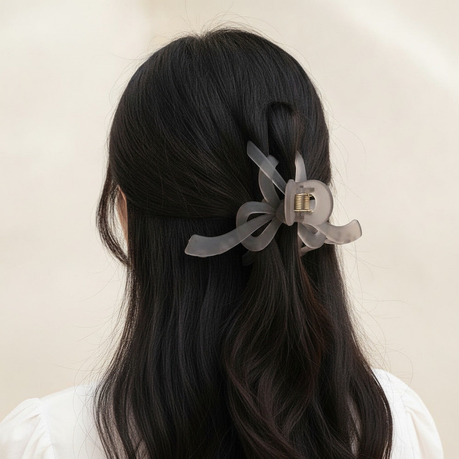 Translucent Bow Hair Claw Clip - Matte Gray