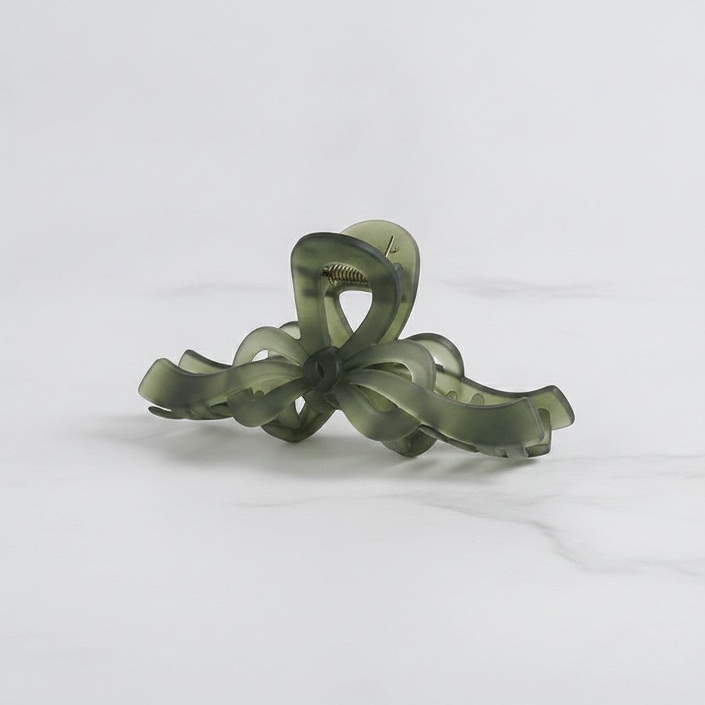 Translucent Bow Hair Claw Clip - TCB-1205 - Matte Green Pull Strap