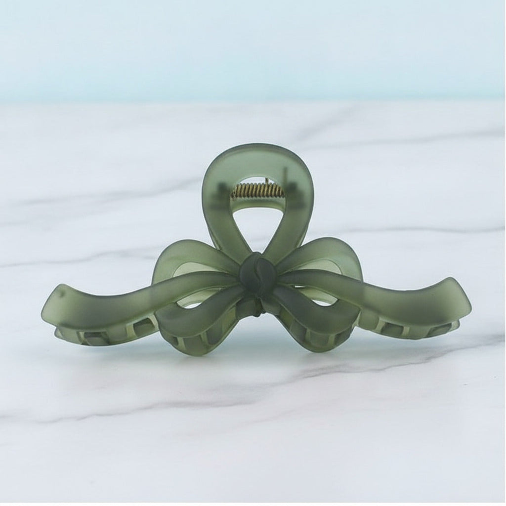 Translucent Bow Hair Claw Clip - TCB-1205 - Matte Green Pull Strap