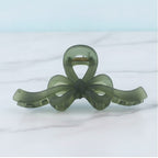 Translucent Bow Hair Claw Clip - TCB-1205 - Matte Green Pull Strap