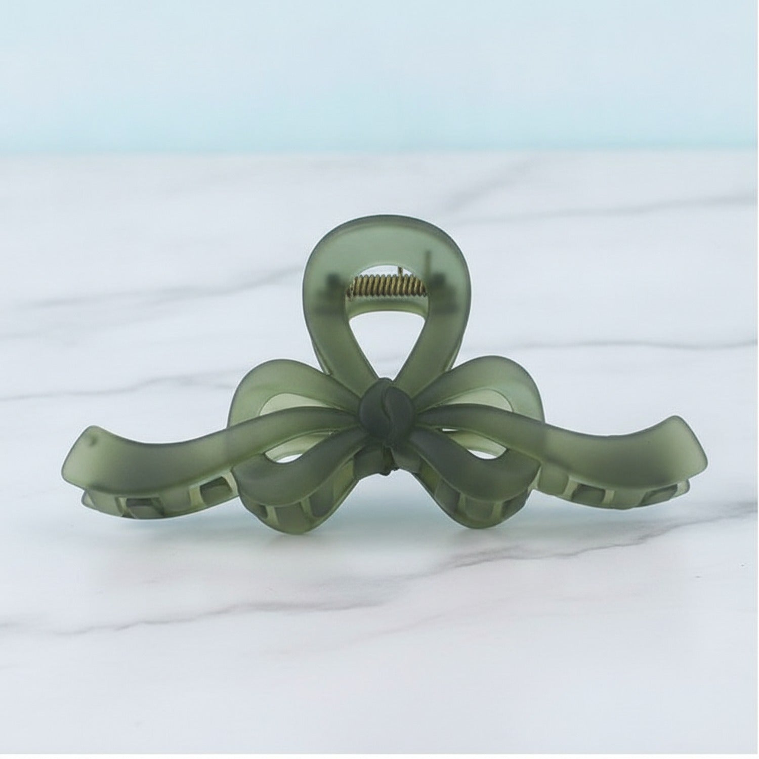 Translucent Bow Hair Claw Clip - TCB-1205 - Matte Green Pull Strap