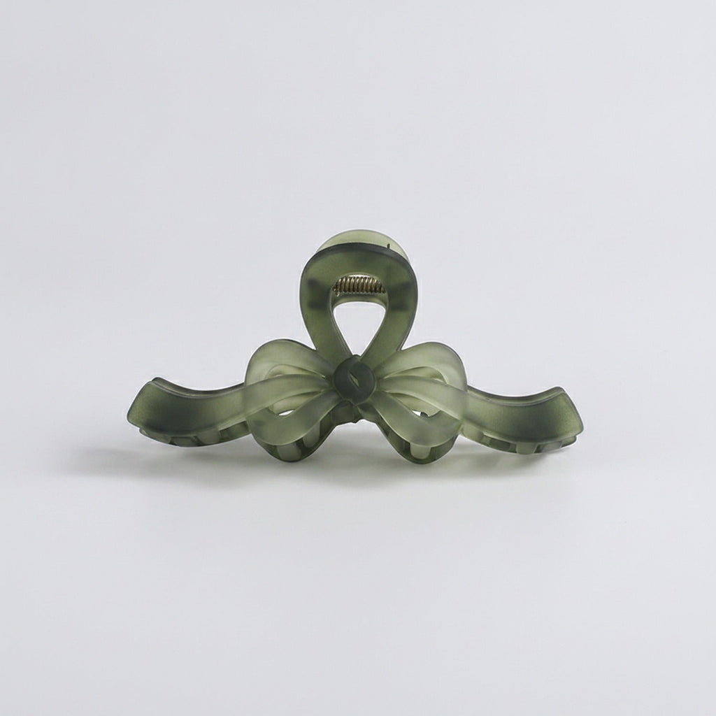 Translucent Bow Hair Claw Clip - TCB-1205 - Matte Green Pull Strap
