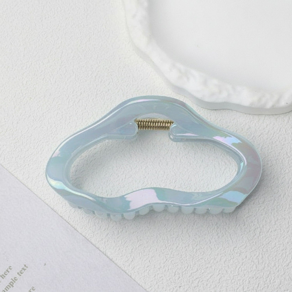 Wavy Pearl Hair Claw Clip - Electroplated Pearl Jelly Blue TCB-1087