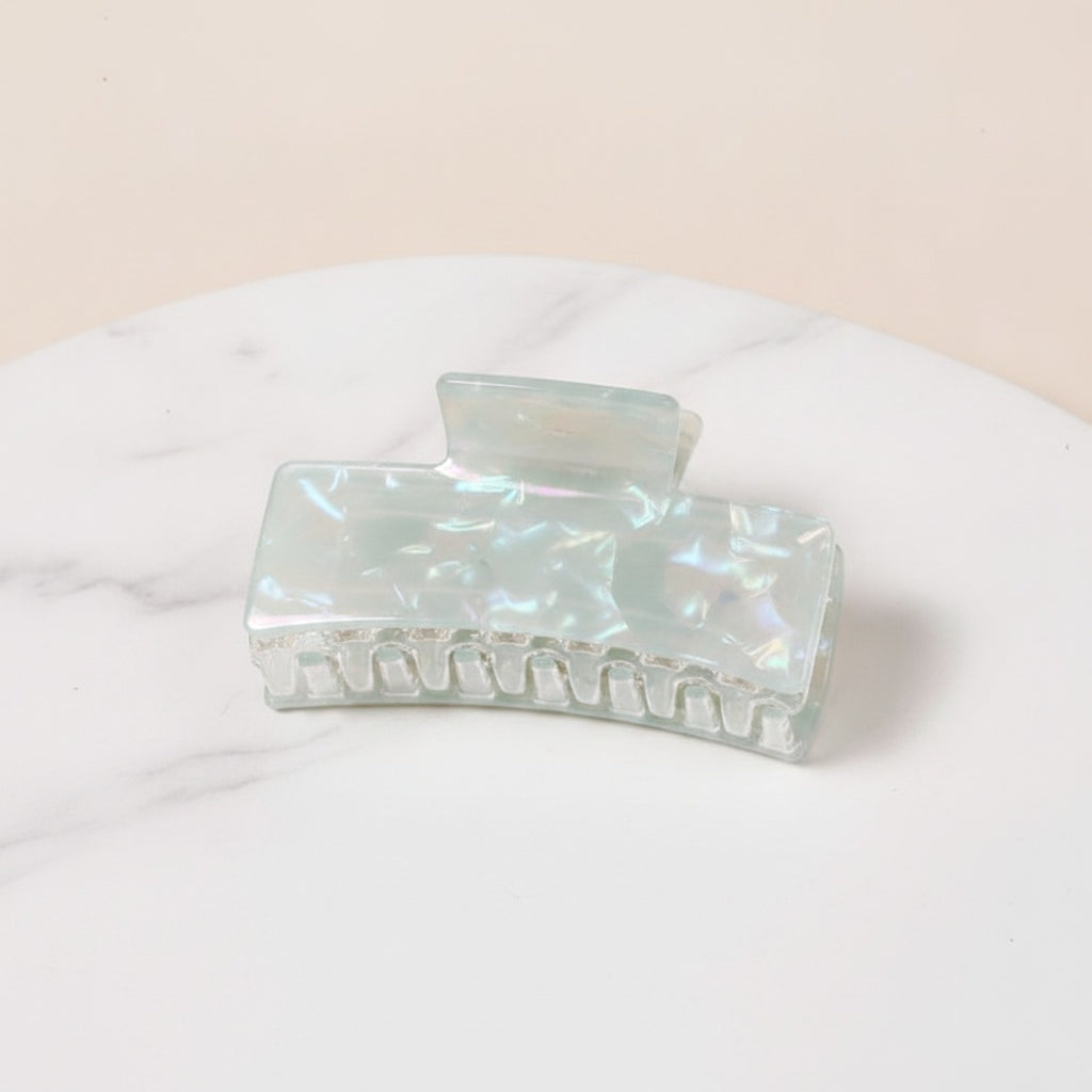 Hair Claw With Ribbed Metal Base - Blush Iridescent