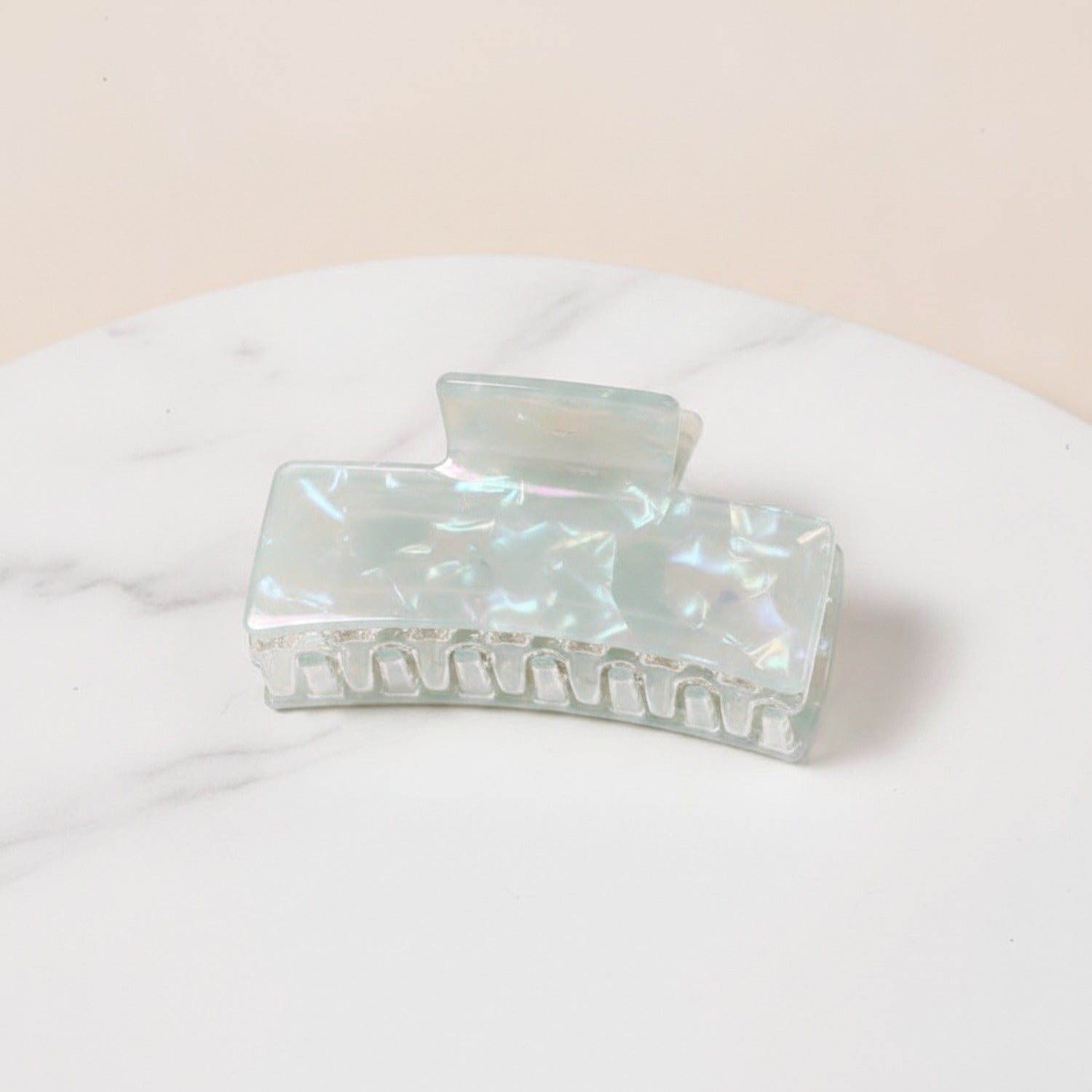 Hair Claw With Ribbed Metal Base - Blush Iridescent