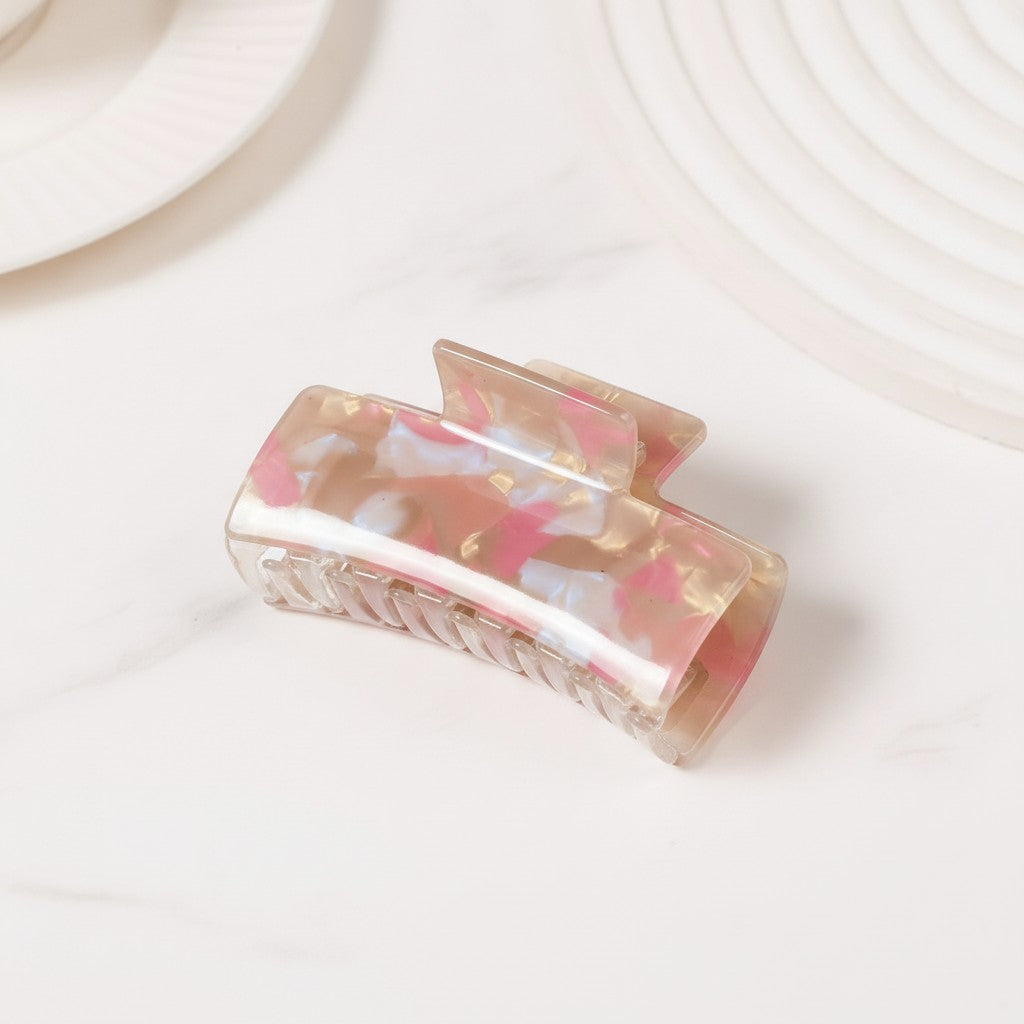 Hair Claw With Ribbed Metal Base - Blush Floral