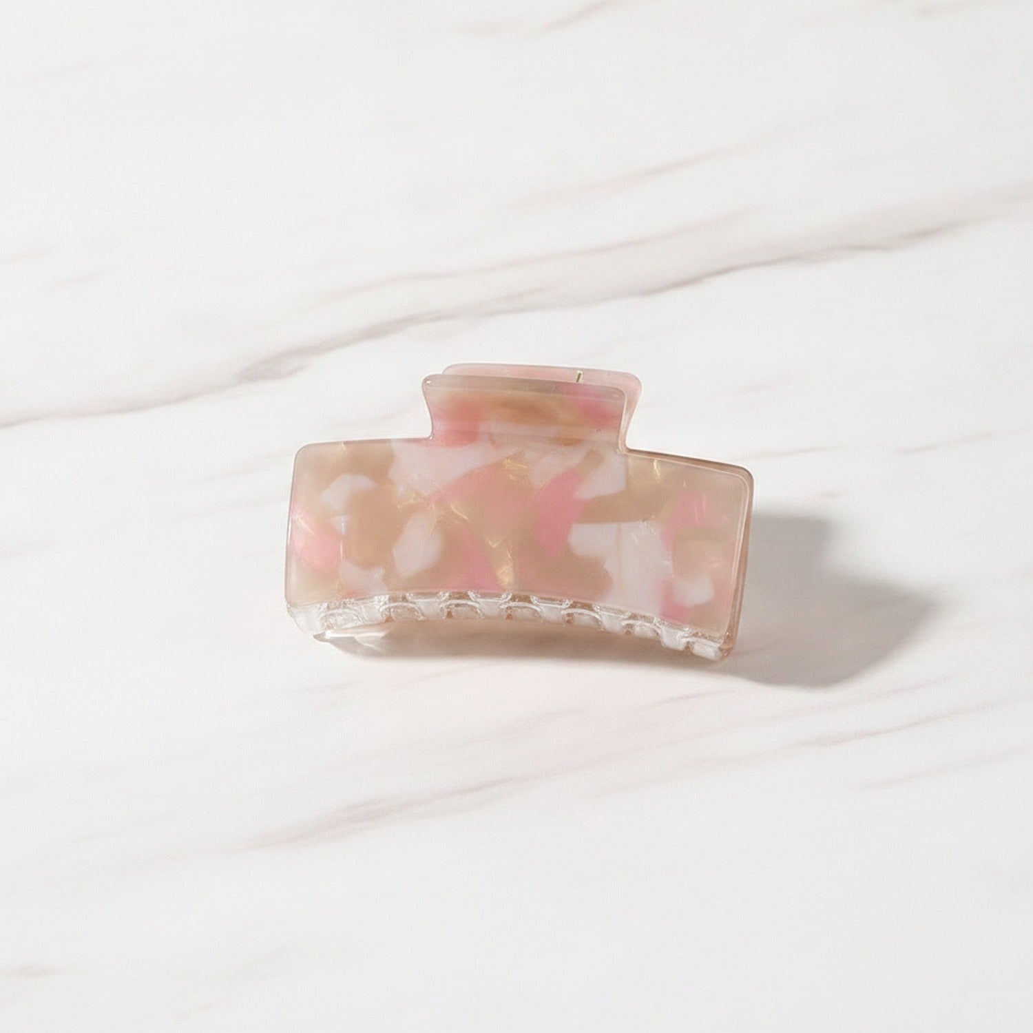 Hair Claw With Ribbed Metal Base - Blush Floral