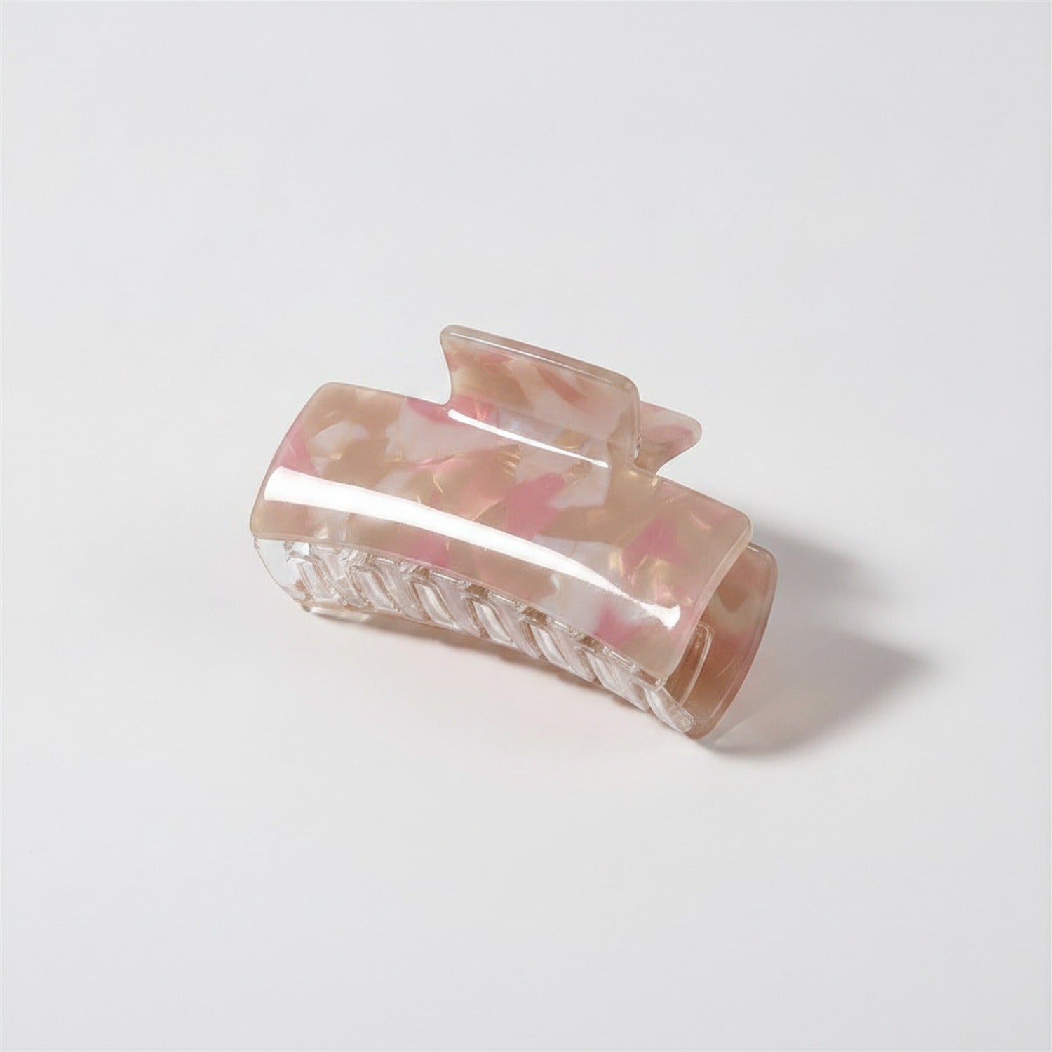 Hair Claw With Ribbed Metal Base - Blush Floral