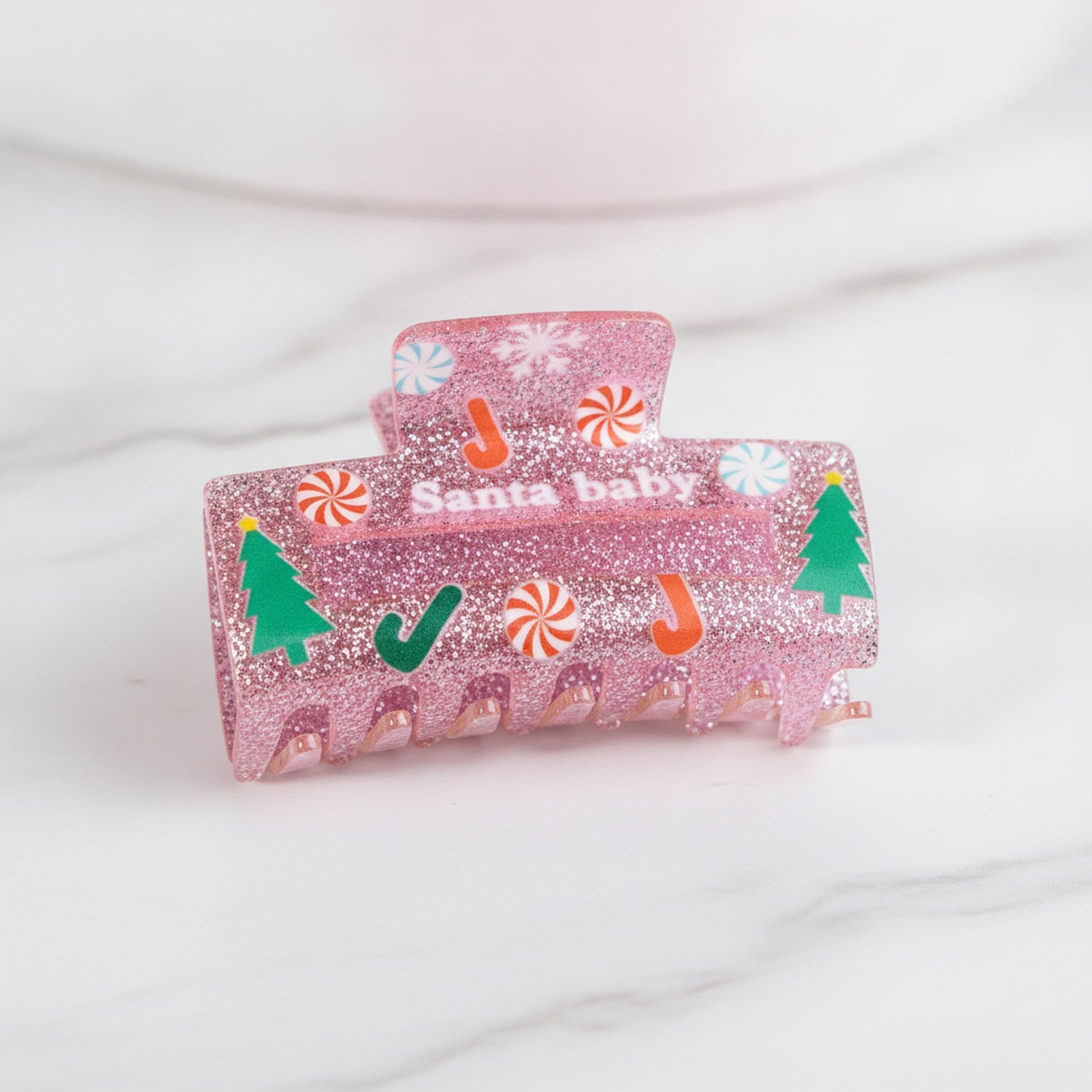 Pink Glitter Gingerbread House Hair Claw Clip