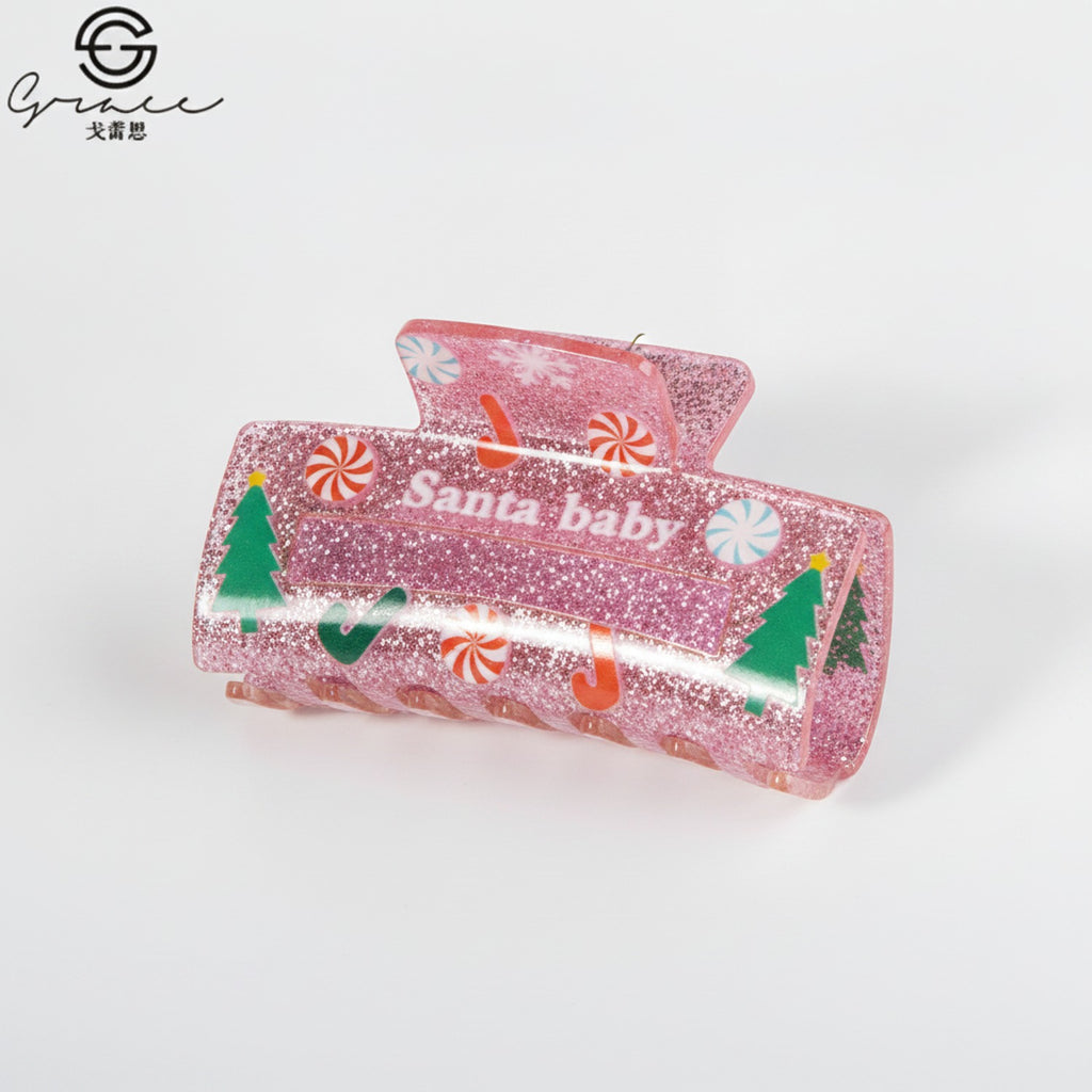 Pink Glitter Gingerbread House Hair Claw Clip – hair accessories (view 1)