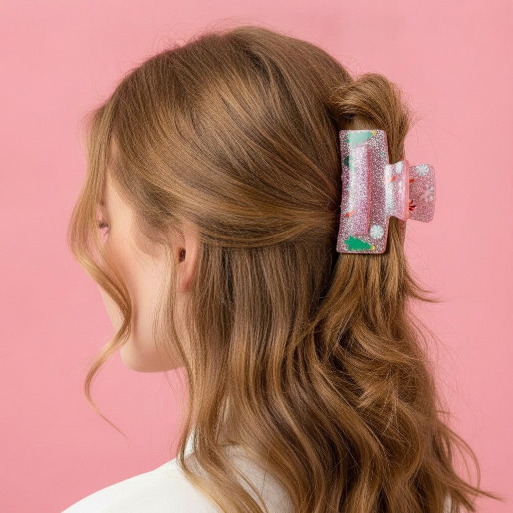 Pink Glitter Gingerbread House Hair Claw Clip – hair accessories (view 2)