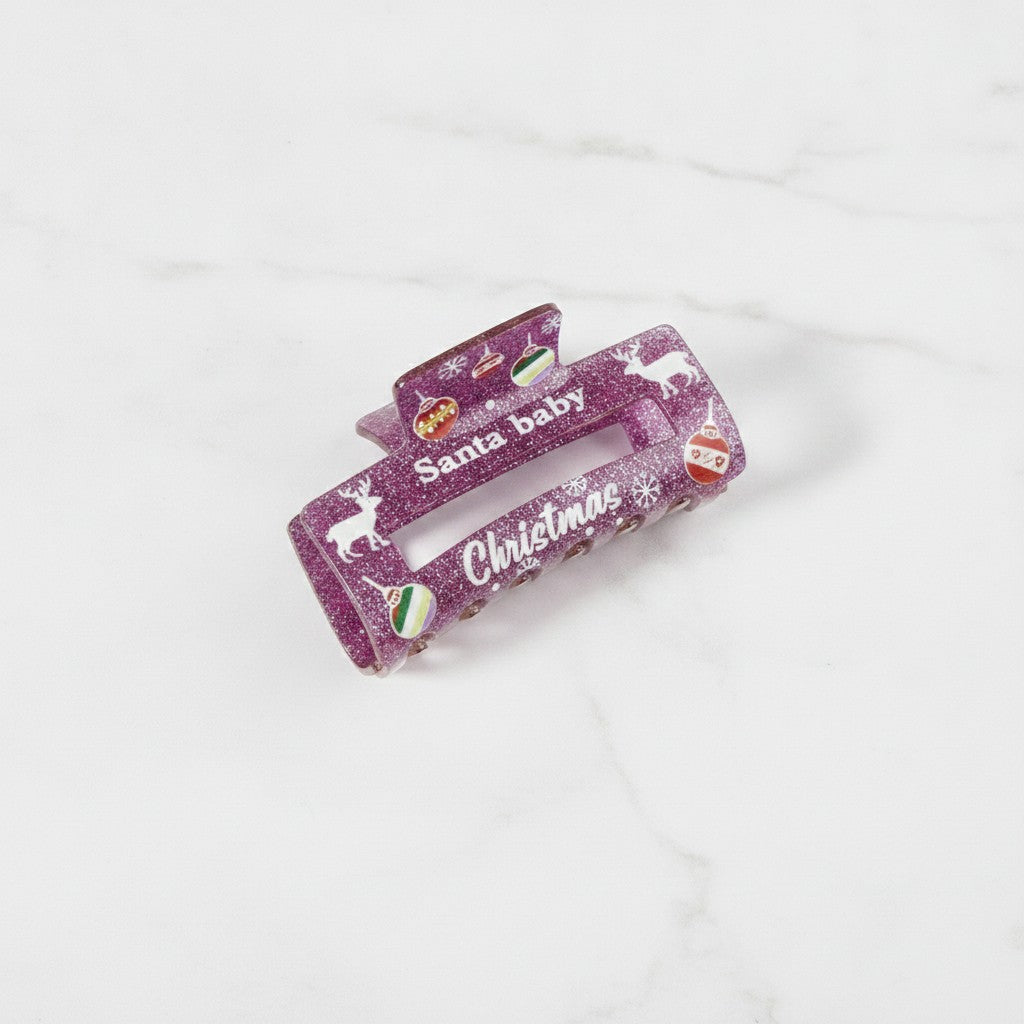 Purple Glitter Christmas Hair Claw Clip