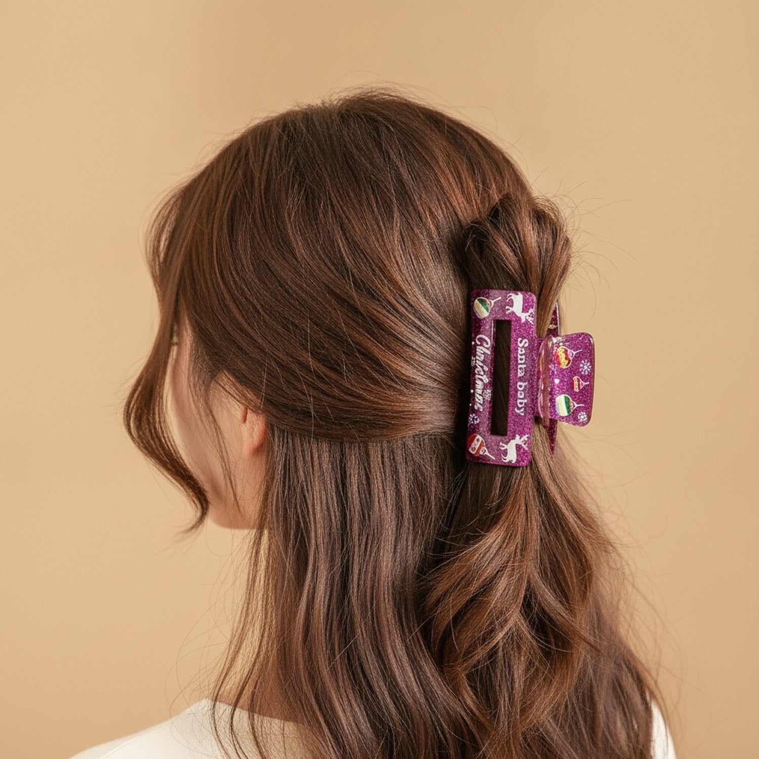 Purple Glitter Christmas Hair Claw Clip