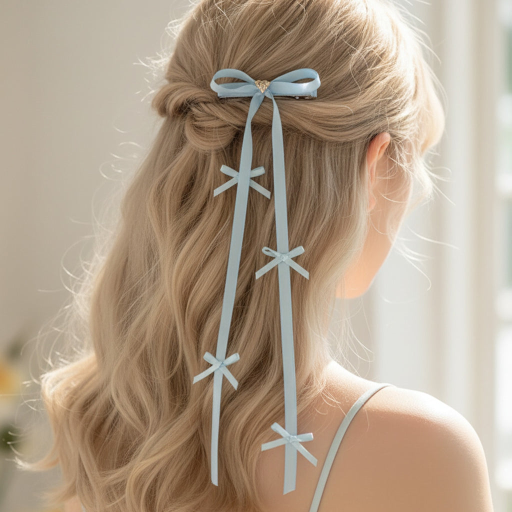 Ribbon Hair Clips With Bow Charms