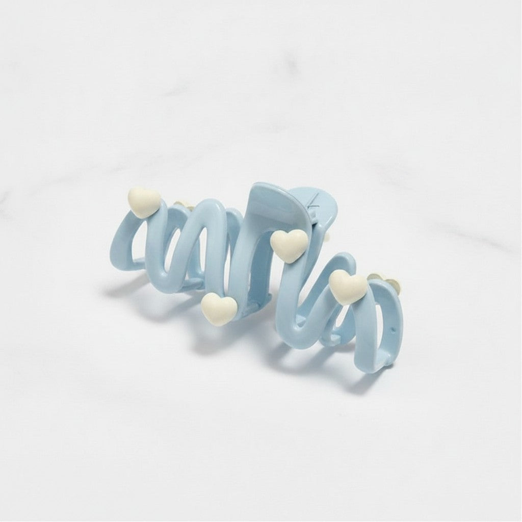 Heart Charm Hair Claw Clip - Blue Heart Claw Clip #F-644 – hair accessories (view 3)