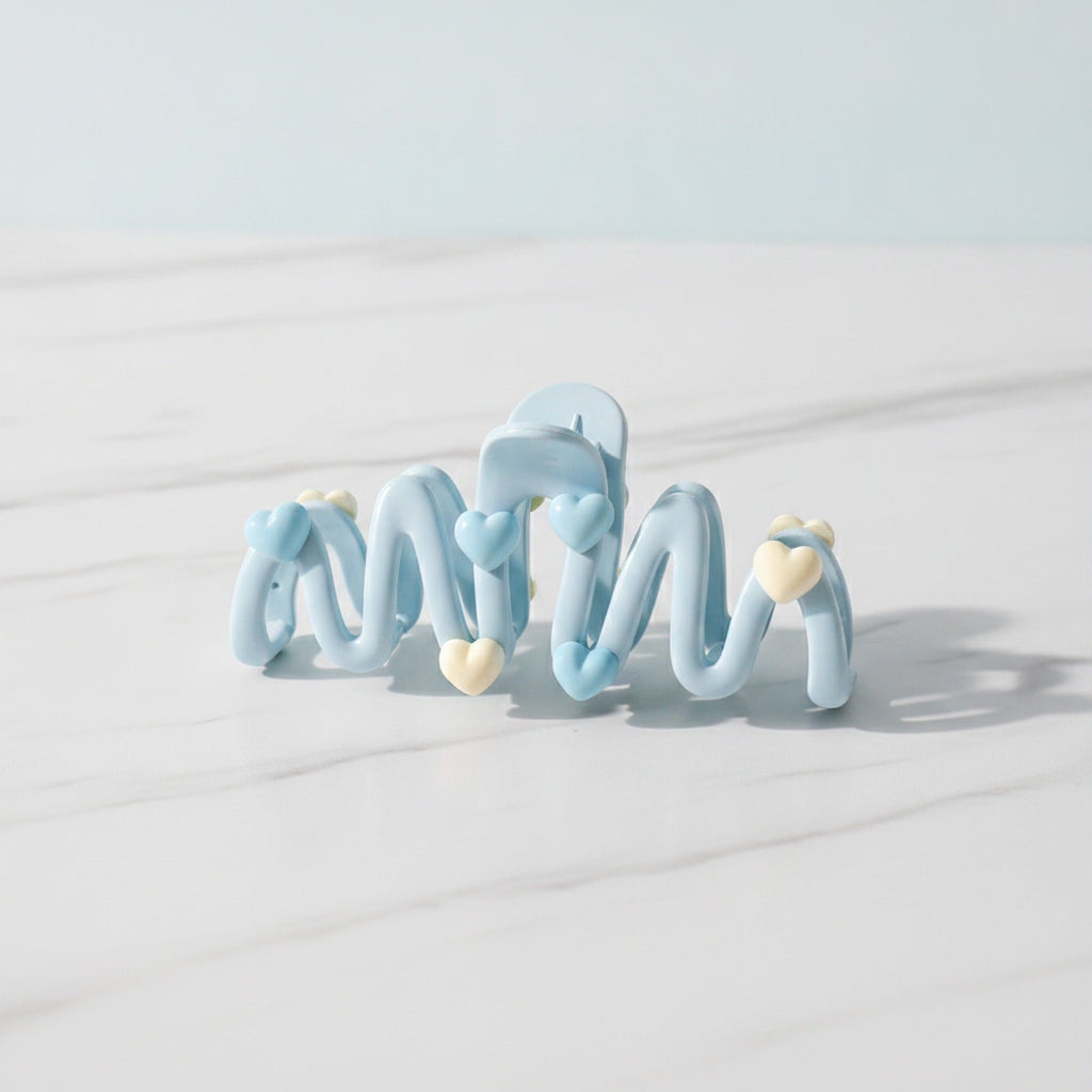 Heart Charm Hair Claw Clip - Blue Heart Claw Clip #F-644
