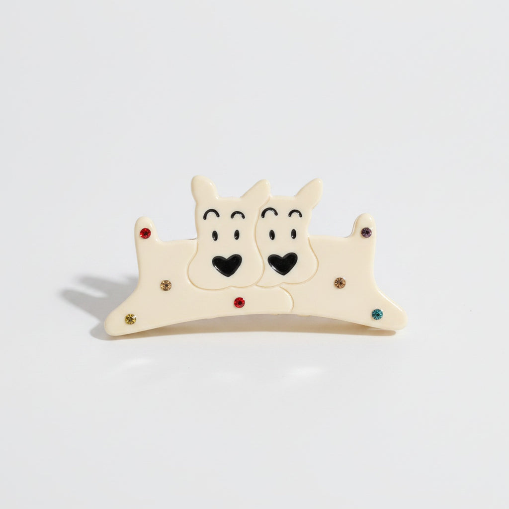 Cream Reindeer Hair Claw With Rhinestones – hair accessories (view 1)