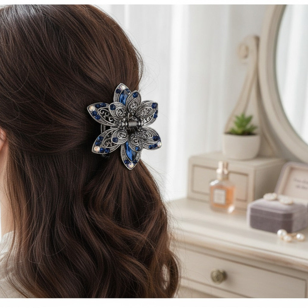 Elegant Floral Rhinestone Hair Claw Clip – hair accessories (view 2)