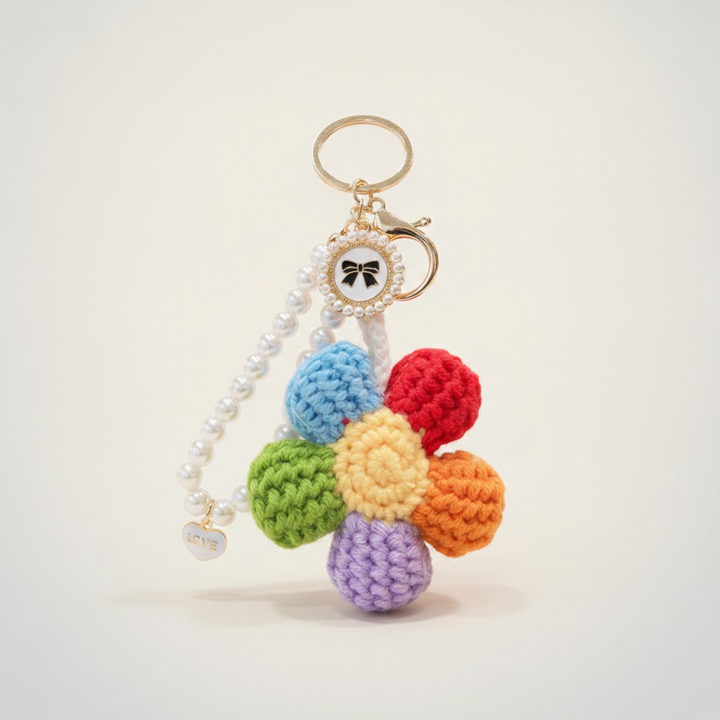 Cute Crochet Pearl Charm Keychain – novelty & toys (view 2)