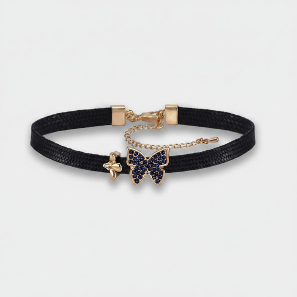 Black Butterfly Charm Choker Bracelet Set