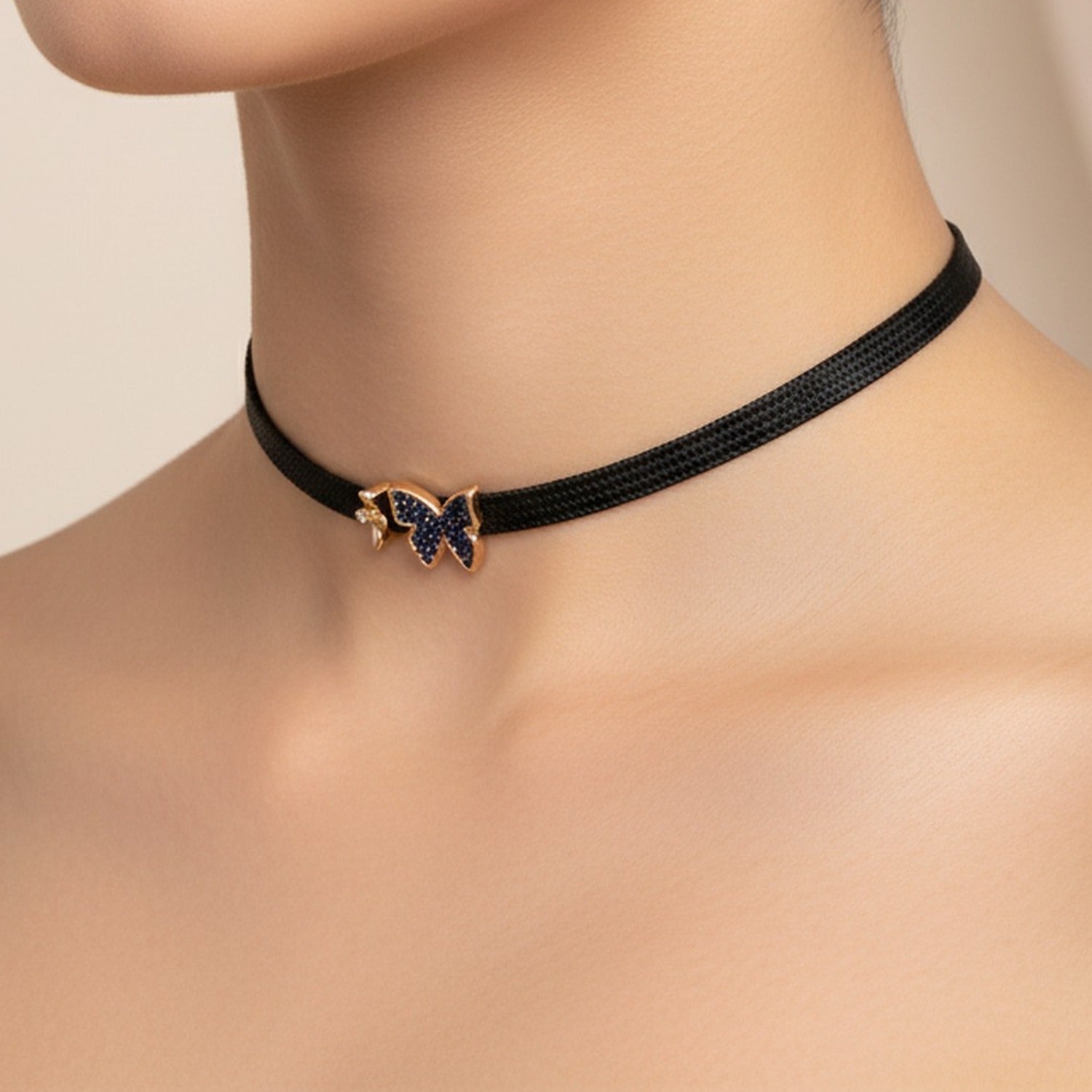 Black Butterfly Charm Choker Bracelet Set
