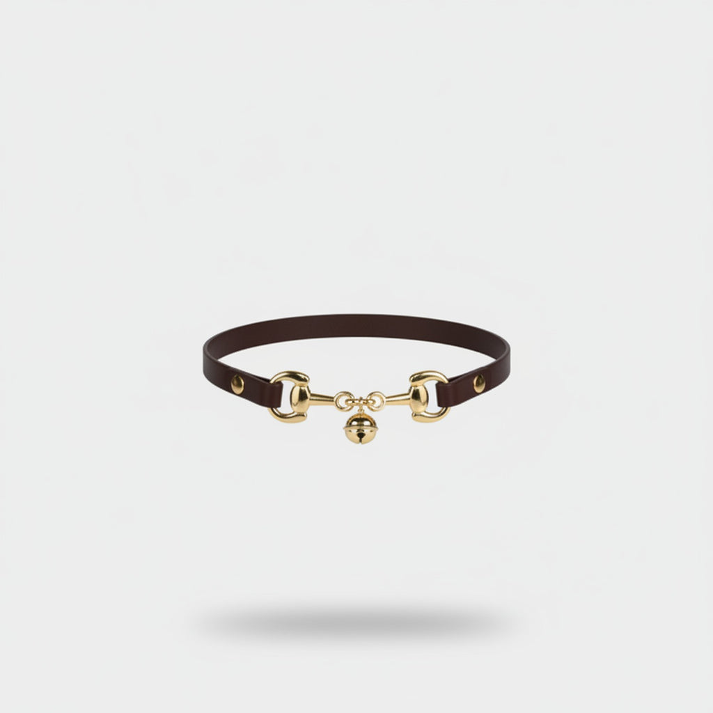 Brown Leather Choker With Gold Charm Detail