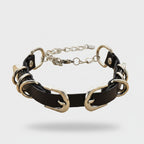 Black Leather Chain Link Statement Bracelet Set