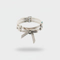 White Leather Choker Ring Set With Bow