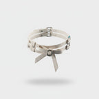 White Leather Choker Ring Set With Bow