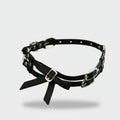 Black Leather Studded Choker Ring Set